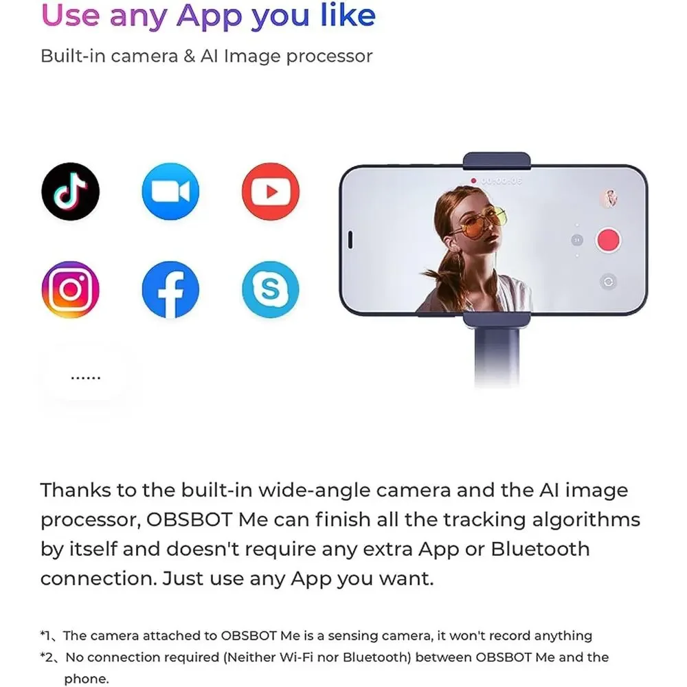 OBSBOT Me AI Auto Tracking Phone Mount Tripod 120° Gesture Control NIB